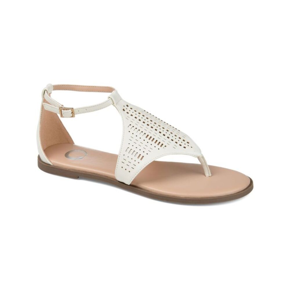 JOURNEE COLLECTION Womens White Laser Cut Half-Caged Niobi Toe Thong Sandals 10